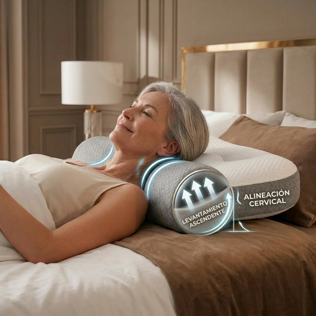 Mujer despertando feliz con su almohada ComfortSleep